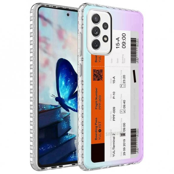 Samsung Galaxy A52 Kılıf Airbag Kenarlı Renkli Desenli Silikon Lopard Elegans Kapak