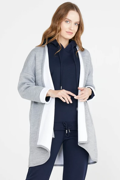 Cepli İki Renk Hırka - Gri - Beyaz - 3