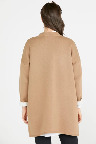 Cepli İki Renk Hırka - Kamel- Kemik - 3