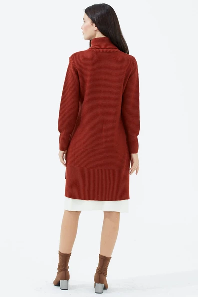 Tam Balıkçı Yaka Triko Tunik - Kiremit - Resim 5