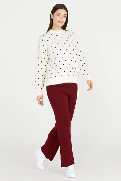 Fitilli Triko Pantolon - Bordo ürün görseli