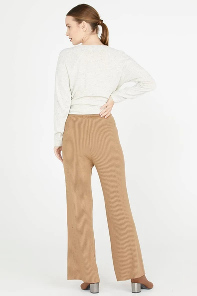 Fitilli Triko Pantolon - Kamel - Resim 3