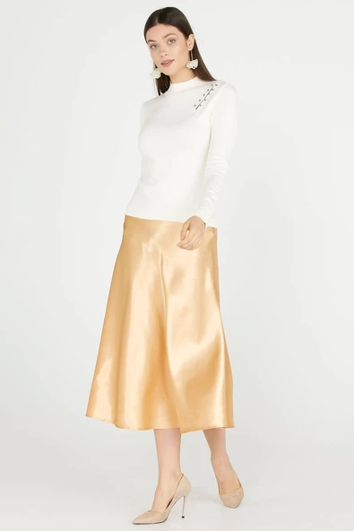 Omuz Aksesuarlı Triko Kazak - Kemik - Resim 4