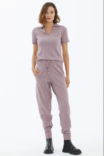 Cepli Bağcıklı Triko Pantolon - Gül - Resim 2