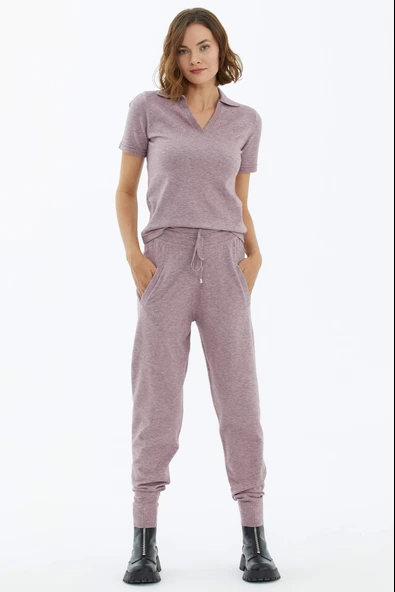 Cepli Bağcıklı Triko Pantolon - Gül - Resim 3