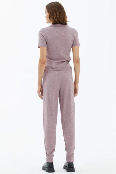 Cepli Bağcıklı Triko Pantolon - Gül - Resim 4