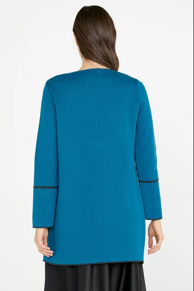 Uzun Triko Ceket - Koyu Turkuaz - Antrasit - Resim 3