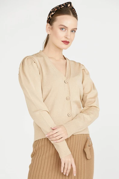 Balon Kol Triko Hırka - Kamel ürün görseli