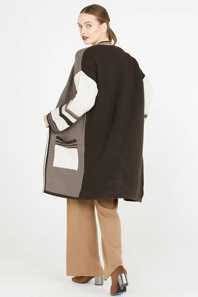 Triko Uzun Hırka - Kahve - Sütlü Kahve - Resim 4