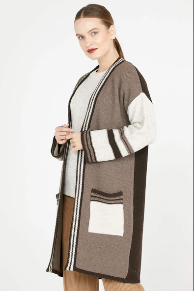 Triko Uzun Hırka - Kahve - Sütlü Kahve - Resim 2