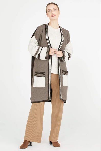 Triko Uzun Hırka - Kahve - Sütlü Kahve - Resim 3