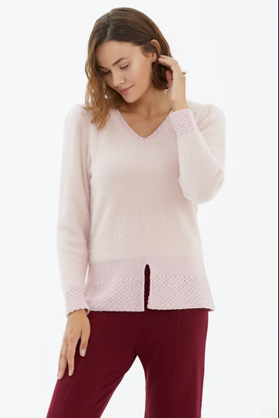 V Yaka Yumoş  Kazak - Pembe ürün görseli