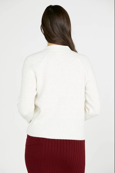 Renkli Düğmeli Triko Hırka - Kemik - Resim 3