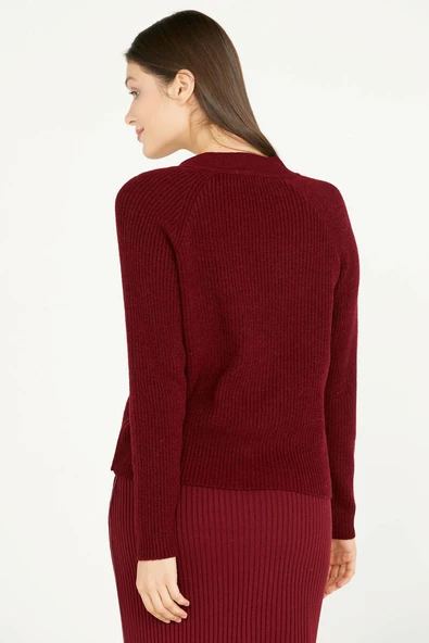 Renkli Düğmeli Triko Hırka - Bordo - Resim 4