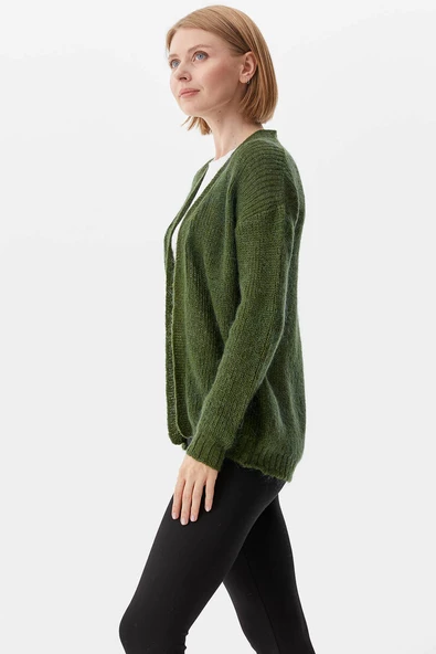 V Yaka Triko Hırka - Yeşil - Resim 4