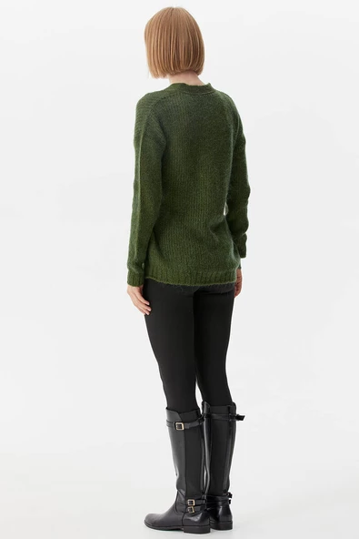 V Yaka Triko Hırka - Yeşil - Resim 5