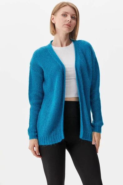 V Yaka Triko Hırka - Su Yeşili - Resim 2