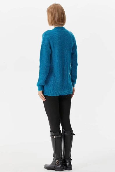 V Yaka Triko Hırka - Su Yeşili - Resim 5