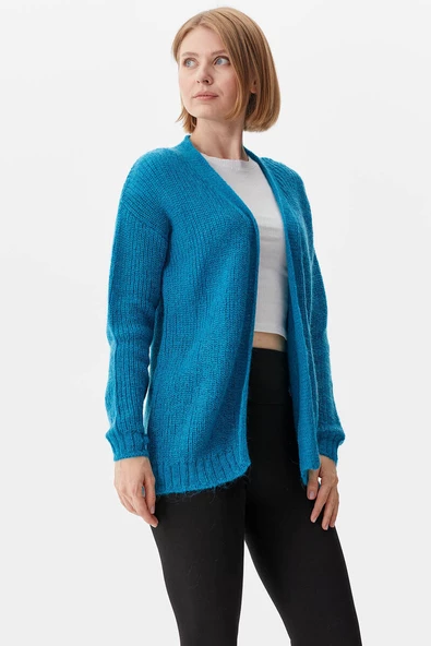 V Yaka Triko Hırka - Su Yeşili - Resim 3