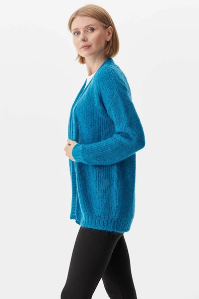 V Yaka Triko Hırka - Su Yeşili - Resim 4