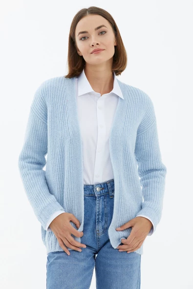 V Yaka Triko Hırka - Mavi ürün görseli 1