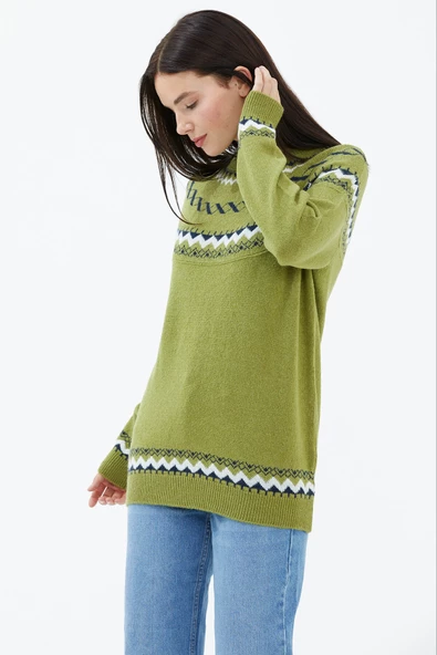 Sıfır Yaka Triko Kazak - Yeşil - Resim 2
