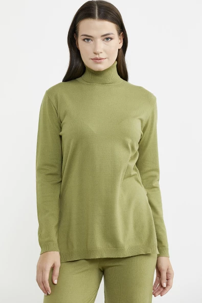 Tam Balıkçı Yaka Kazak Pantolon Triko Takım - Fıstık Yeşili - 2