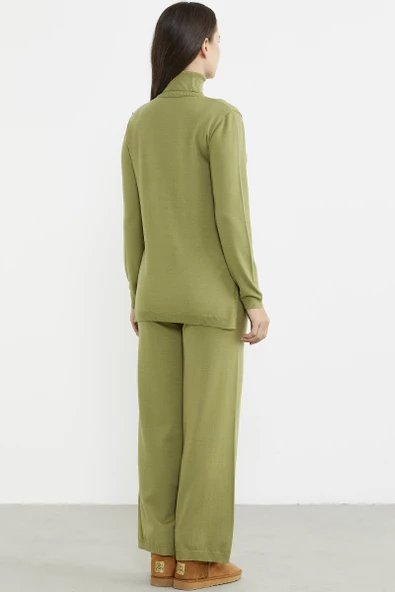 Tam Balıkçı Yaka Kazak Pantolon Triko Takım - Fıstık Yeşili - 6