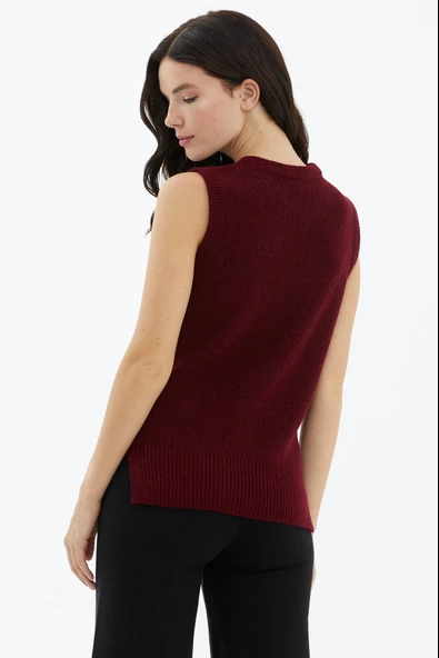 Sıfır Yaka Triko Süveter - Bordo - 4