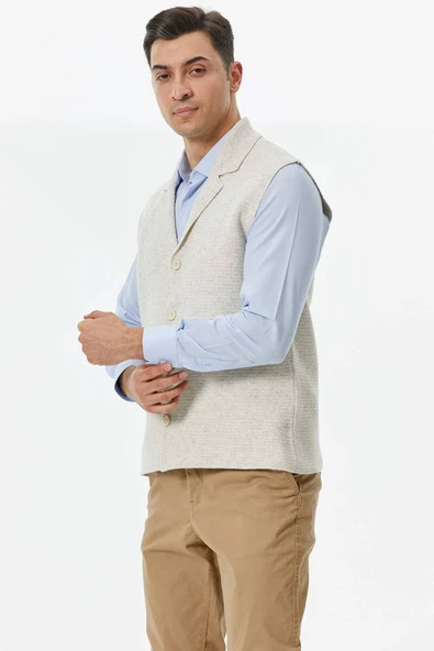 Polo Yaka Düğmeli Yelek - Kemik - 2