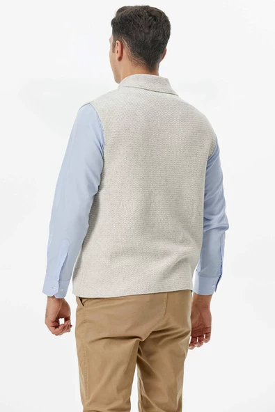 Polo Yaka Düğmeli Yelek - Kemik - 3