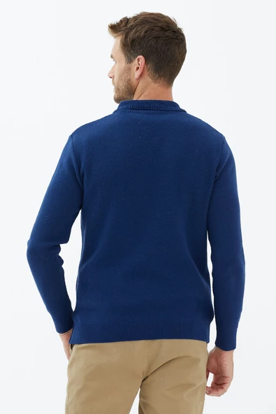 Polo Yaka Düğmeli Triko Kazak - Lacivert - 3