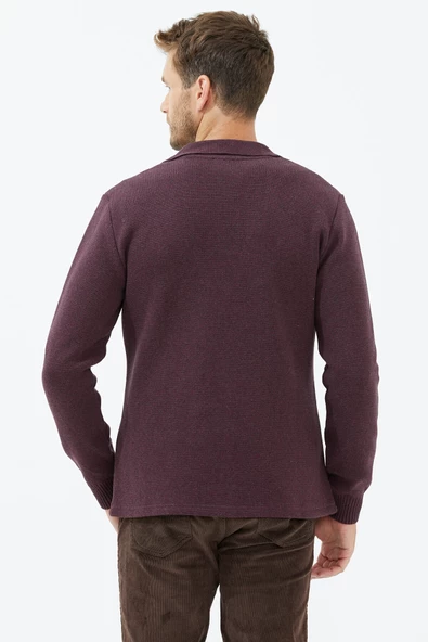 Polo Yaka Düğmeli Triko Ceket - Gül - 5