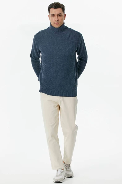 Tam Balıkçı Yaka Triko Kazak - Indigo - 2