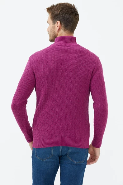 Tam Balıkçı Yaka Triko Kazak - Gül - 5