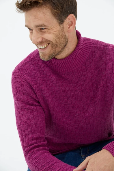 Tam Balıkçı Yaka Triko Kazak - Gül - 2