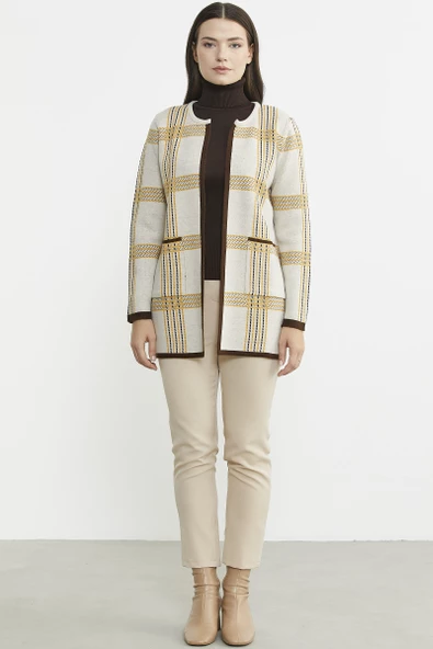 Yünlü Sıfır Yaka Cepli Triko Ceket - Vizon ürün görseli