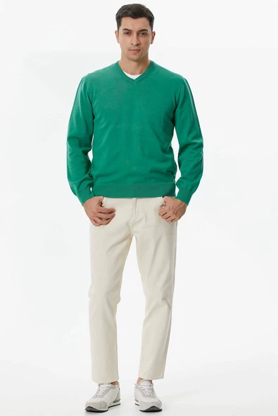 V Yaka Triko Kazak - Yeşil - Resim 2