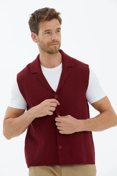 Polo Yaka Düğmeli Yelek - Bordo - 2