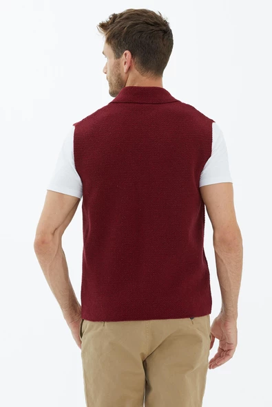 Polo Yaka Düğmeli Yelek - Bordo - 4