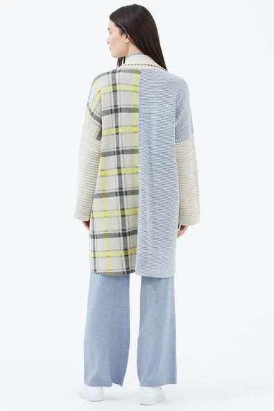 Şal Yaka Cepli Triko Hırka - Bej - Resim 4