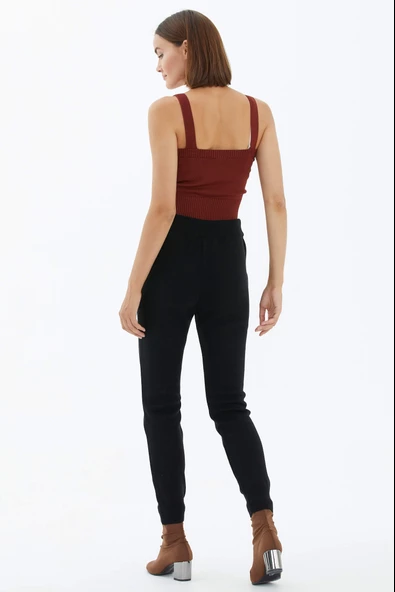Kadın Cepli Triko Pantolon - Siyah - Resim 4