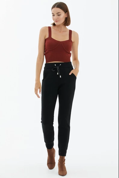 Kadın Cepli Triko Pantolon - Siyah - Resim 2