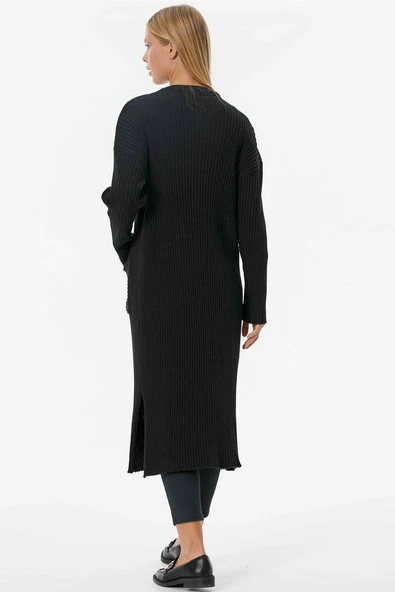 Oversize Uzun Triko Hırka - Siyah - Resim 5