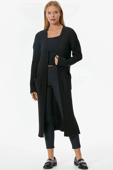 Oversize Uzun Triko Hırka - Siyah ürün görseli