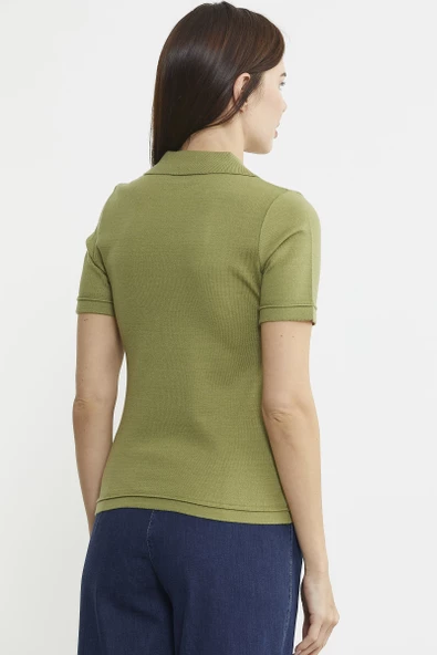 Polo Yaka Kısa Kol Triko Kazak - Yeşil - Resim 6
