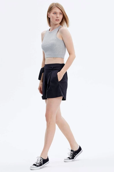 Yüzücü Model Crop Tshirt - Gri - 3