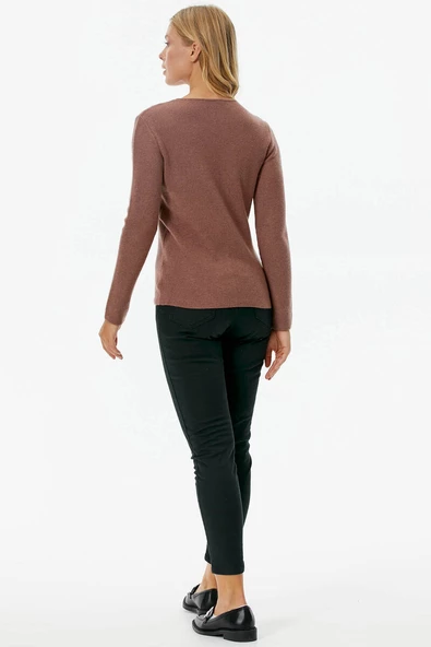 V Yaka Basic Triko Kazak - Tarçın - Resim 5