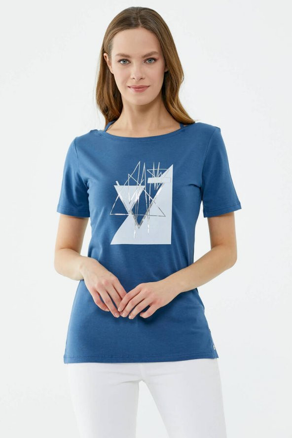 Geometrik Desenli Tshirt - Mavi