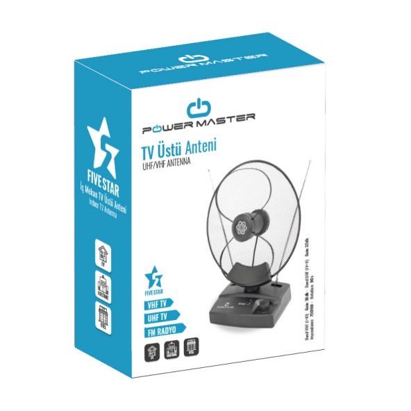 POWERMASTER 292 FIVE STAR İÇ MEKAN ELEKLİ TV ÜSTÜ ANTEN - 2